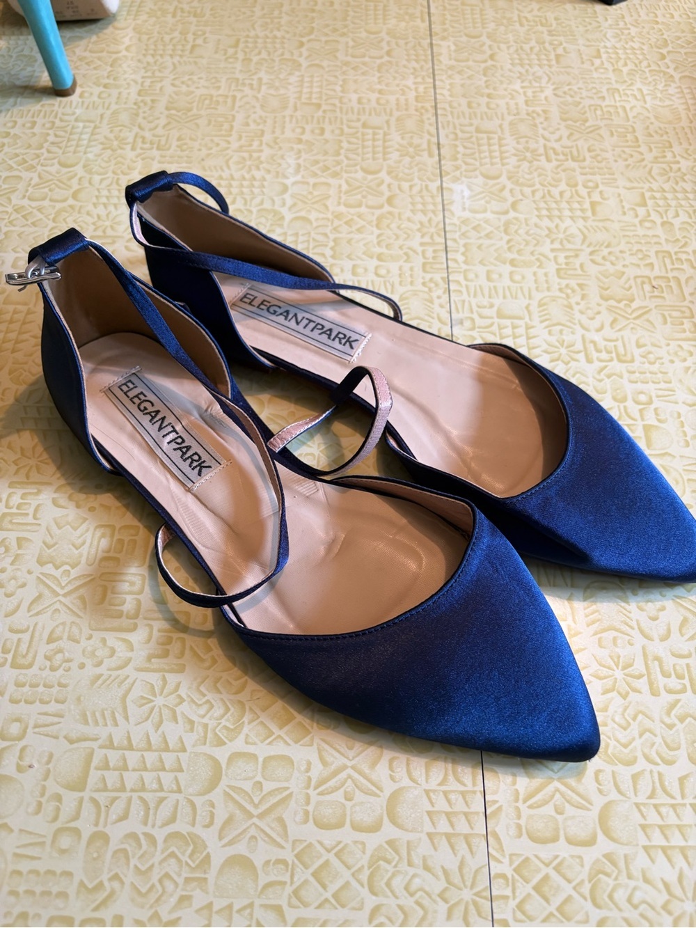 Vintage Navy Pointed Toe Ankle-Strap Flats